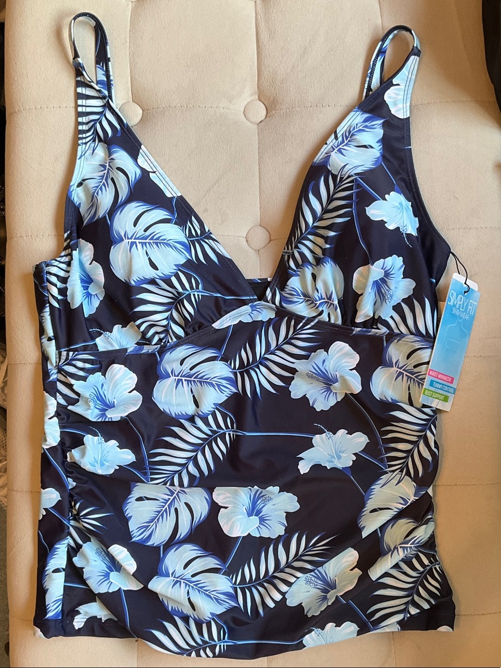 Simply Fit Women’s Midnight Blue Tropical Tankini Top